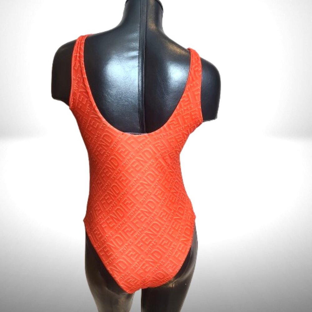 Fendi Roma Embossed Logo One-Piece Swimsuit Orange Large (L) - Picture 5 of 7